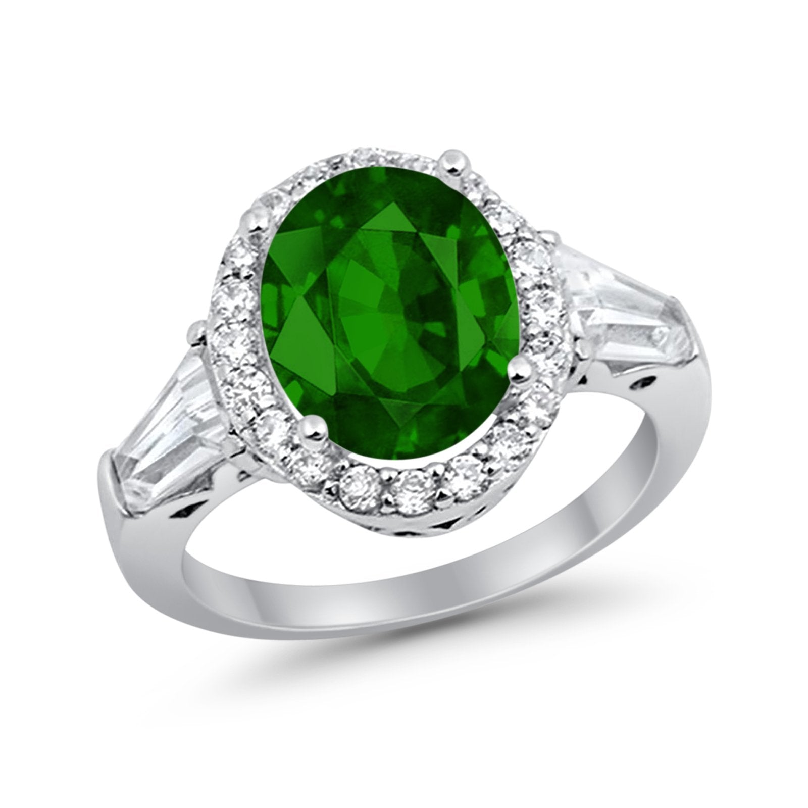 Halo Fashion Ring Round Baguette Simulated CZ 925 Sterling Silver