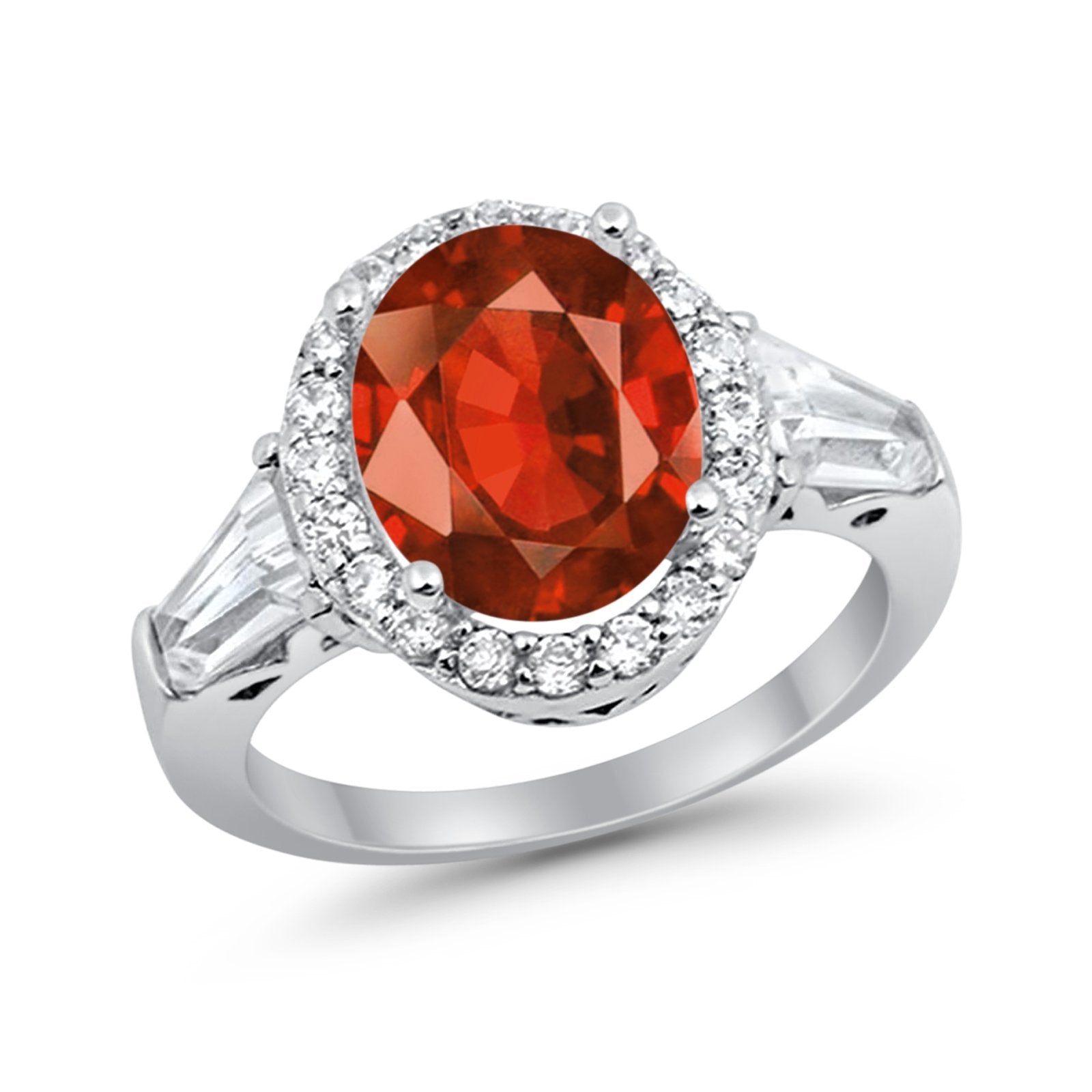 Halo Fashion Ring Round Baguette Simulated CZ 925 Sterling Silver