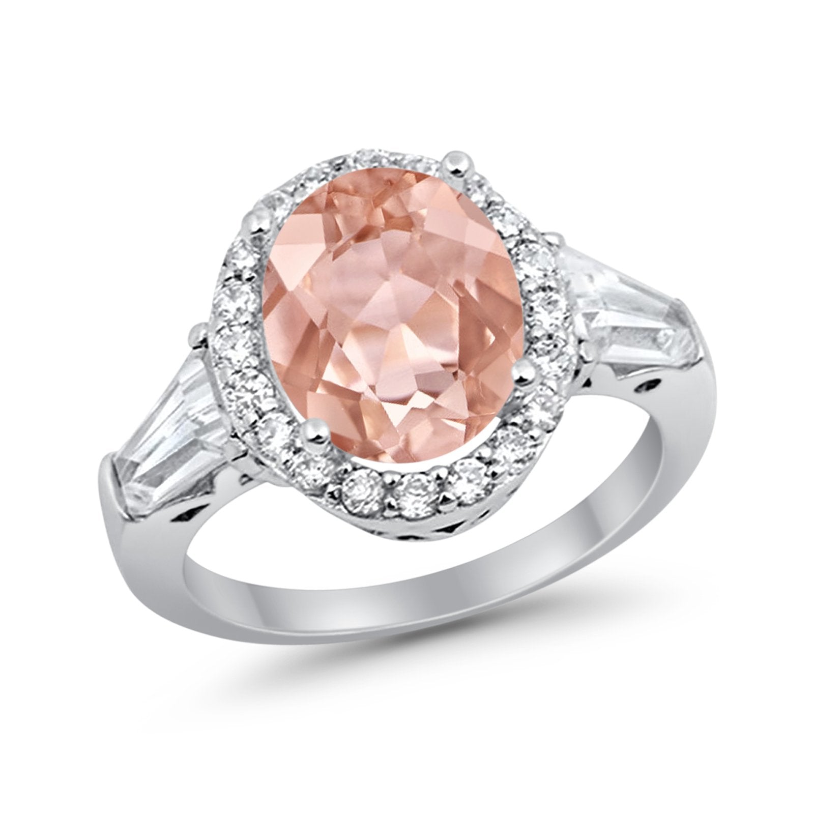 Halo Fashion Ring Round Baguette Simulated CZ 925 Sterling Silver