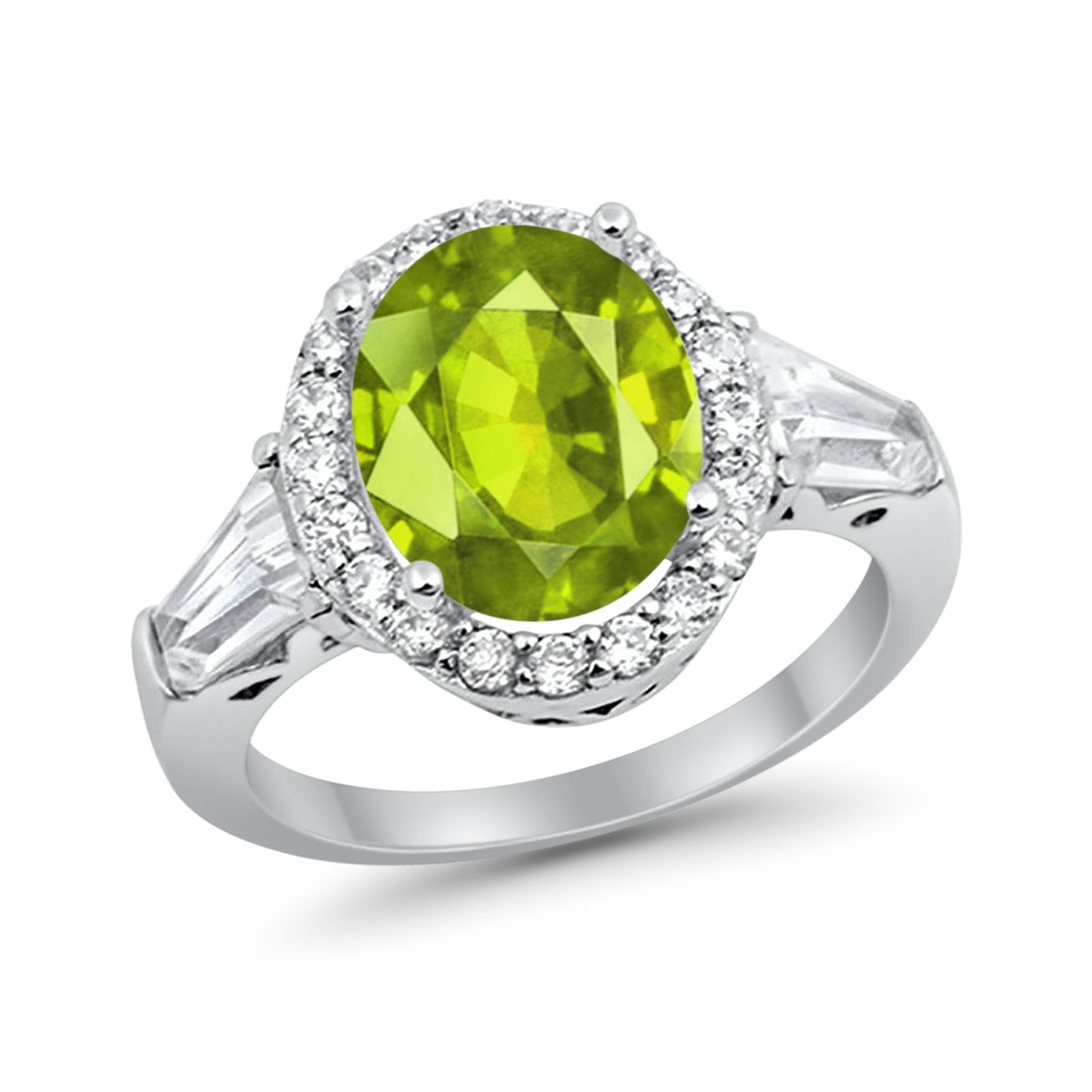 Halo Fashion Ring Round Baguette Simulated CZ 925 Sterling Silver