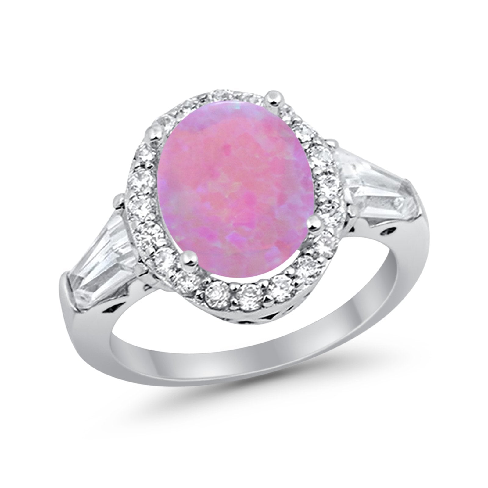 Halo Fashion Ring Round Baguette Simulated CZ 925 Sterling Silver