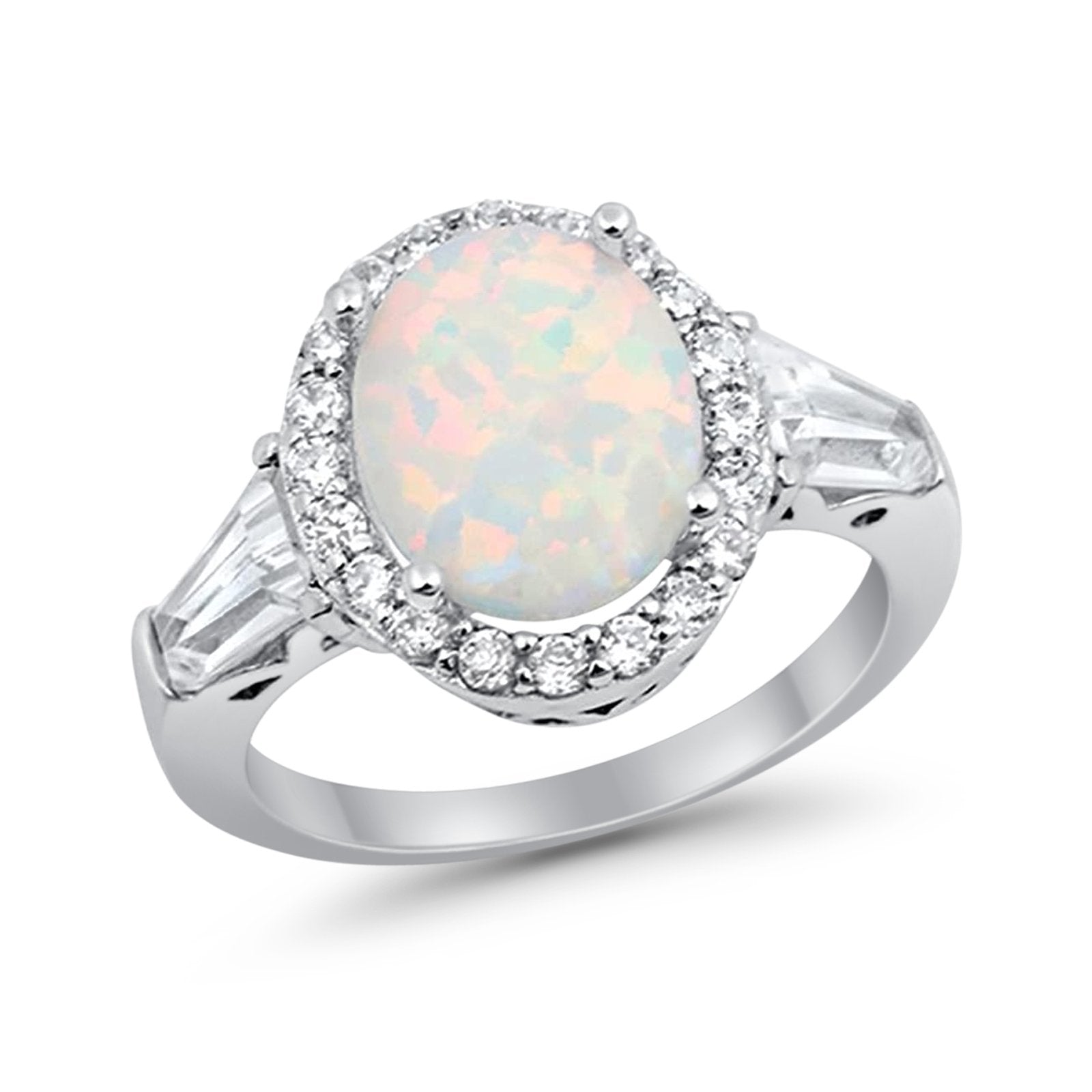 Halo Fashion Ring Round Baguette Simulated CZ 925 Sterling Silver