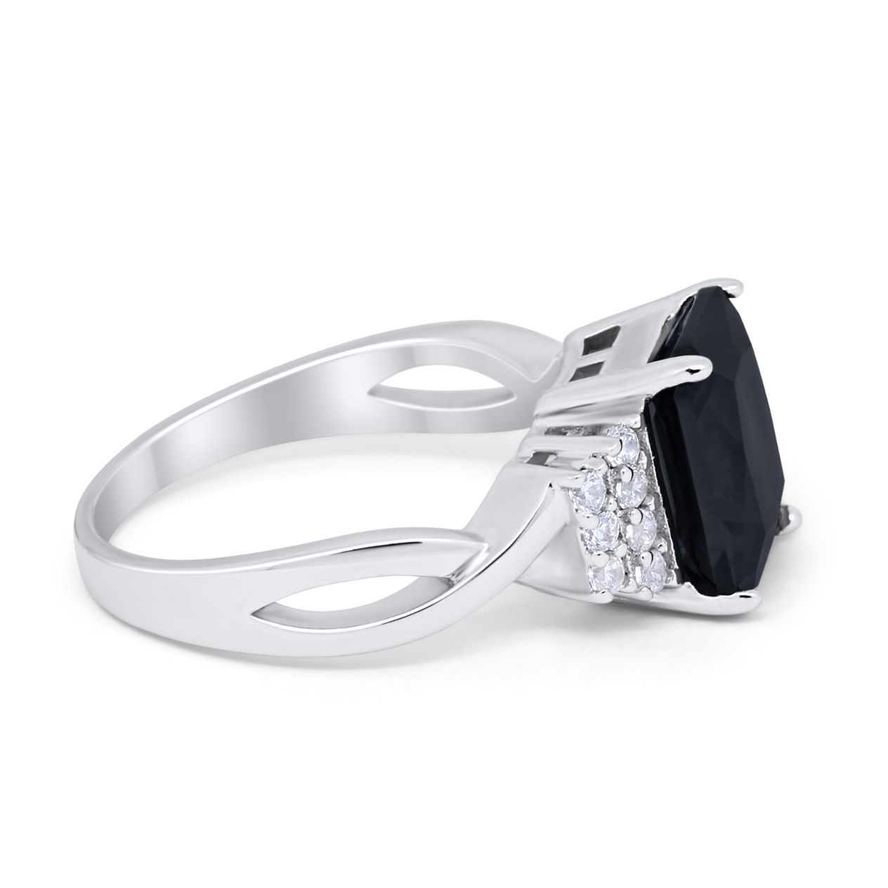 Wedding Ring Emerald Cut Simulated Cubic Zirconia 925 Sterling Silver