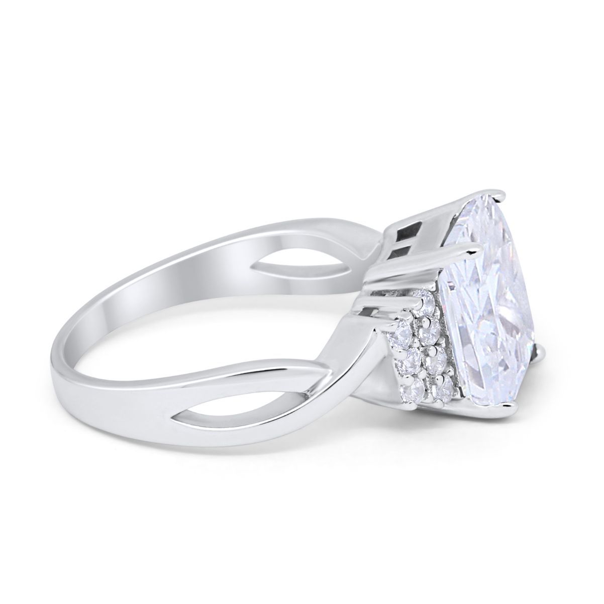 Wedding Ring Emerald Cut Simulated Cubic Zirconia 925 Sterling Silver