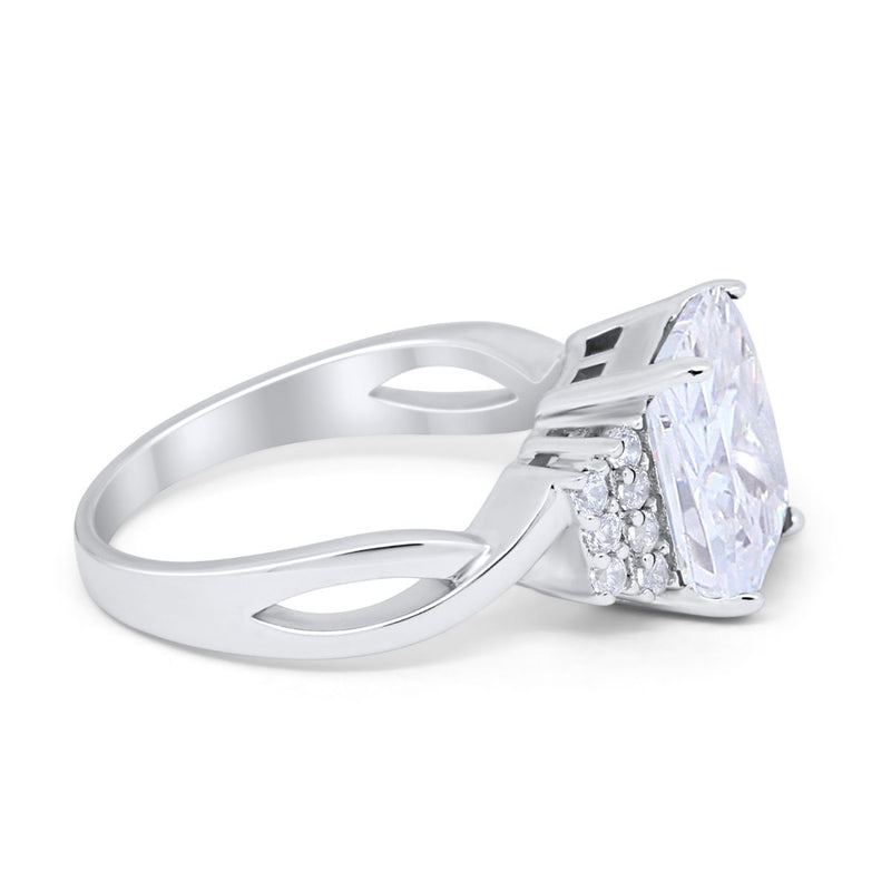 Wedding Ring Emerald Cut Simulated Cubic Zirconia 925 Sterling Silver