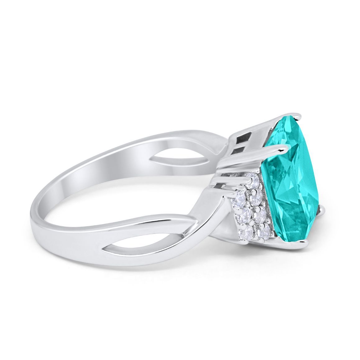 Wedding Ring Emerald Cut Simulated Cubic Zirconia 925 Sterling Silver