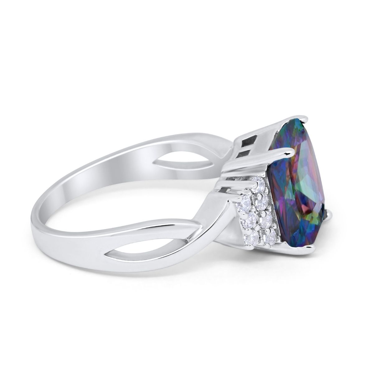 Wedding Ring Emerald Cut Simulated Cubic Zirconia 925 Sterling Silver