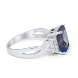 Wedding Ring Emerald Cut Simulated Cubic Zirconia 925 Sterling Silver