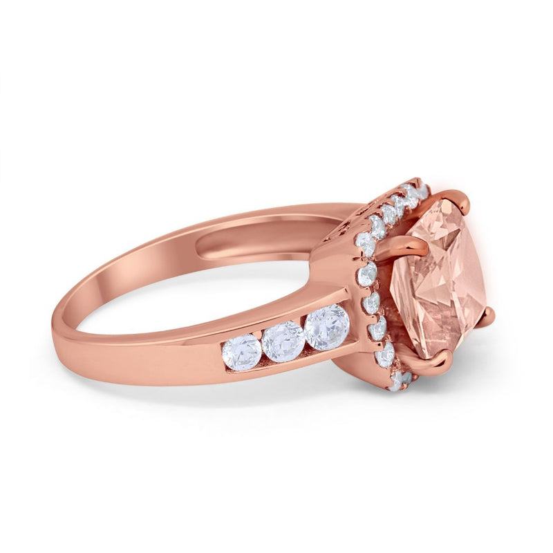 Halo Solitaire Accent Wedding Ring Simulated Cubic Zirconia 925 Sterling Silver