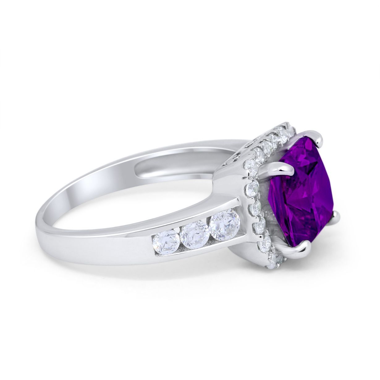 Halo Solitaire Accent Wedding Ring Simulated Cubic Zirconia 925 Sterling Silver