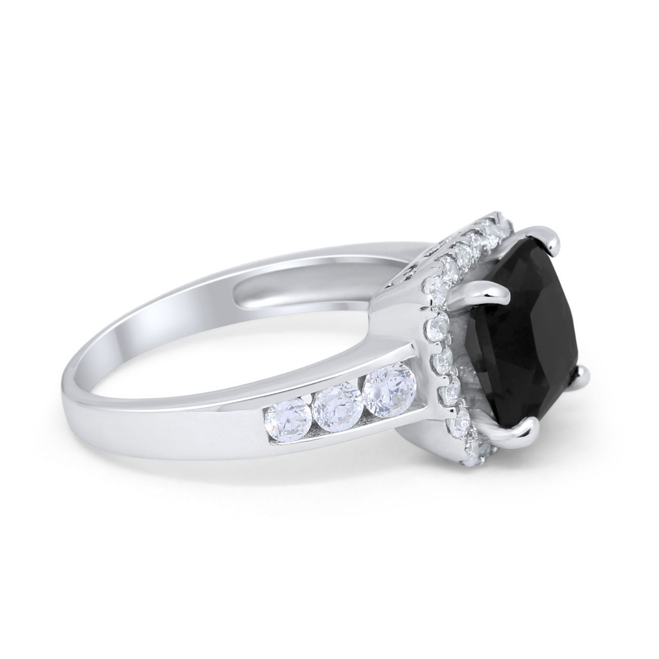 Halo Solitaire Accent Wedding Ring Simulated Cubic Zirconia 925 Sterling Silver