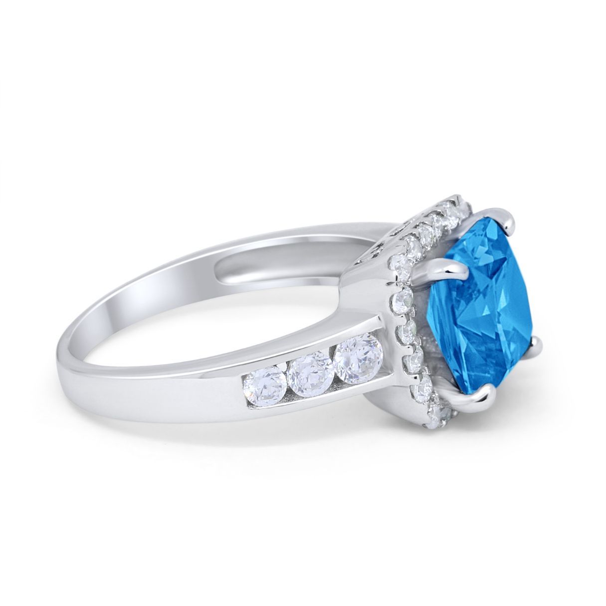 Halo Solitaire Accent Wedding Ring Simulated Cubic Zirconia 925 Sterling Silver