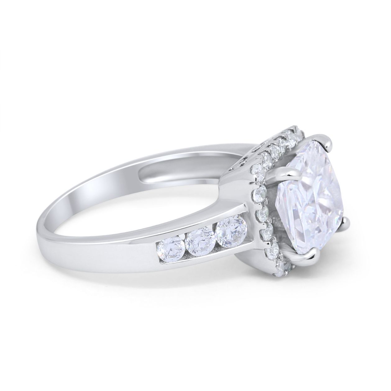 Halo Solitaire Accent Wedding Ring Simulated Cubic Zirconia 925 Sterling Silver