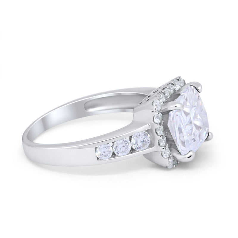 Halo Solitaire Accent Wedding Ring Simulated Cubic Zirconia 925 Sterling Silver