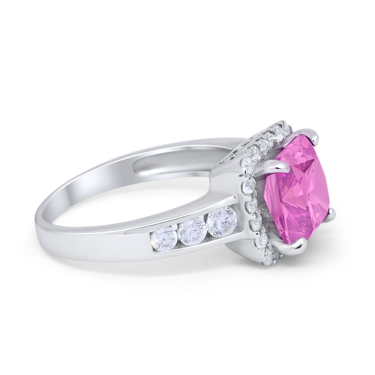 Halo Solitaire Accent Wedding Ring Simulated Cubic Zirconia 925 Sterling Silver