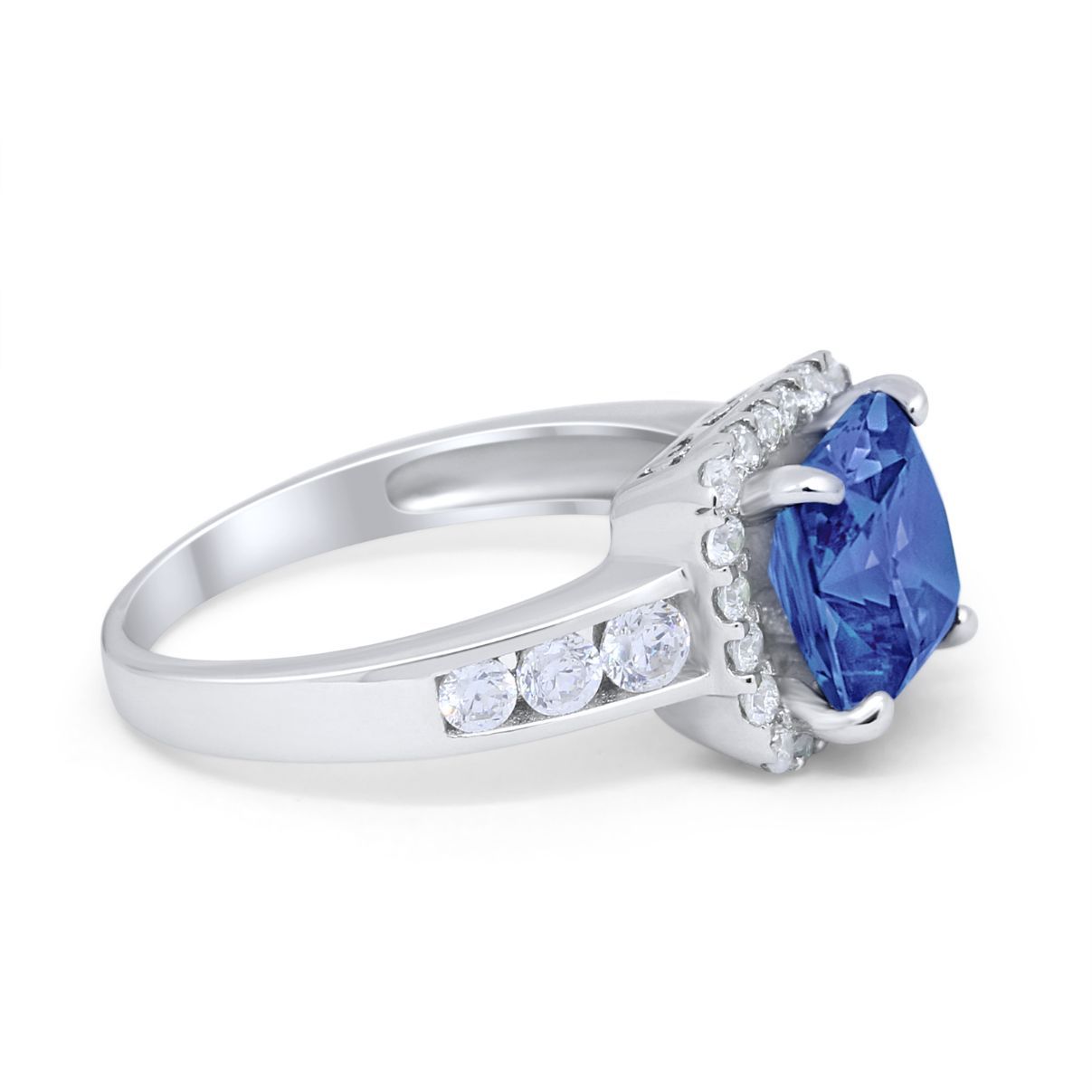 Halo Solitaire Accent Wedding Ring Simulated Cubic Zirconia 925 Sterling Silver