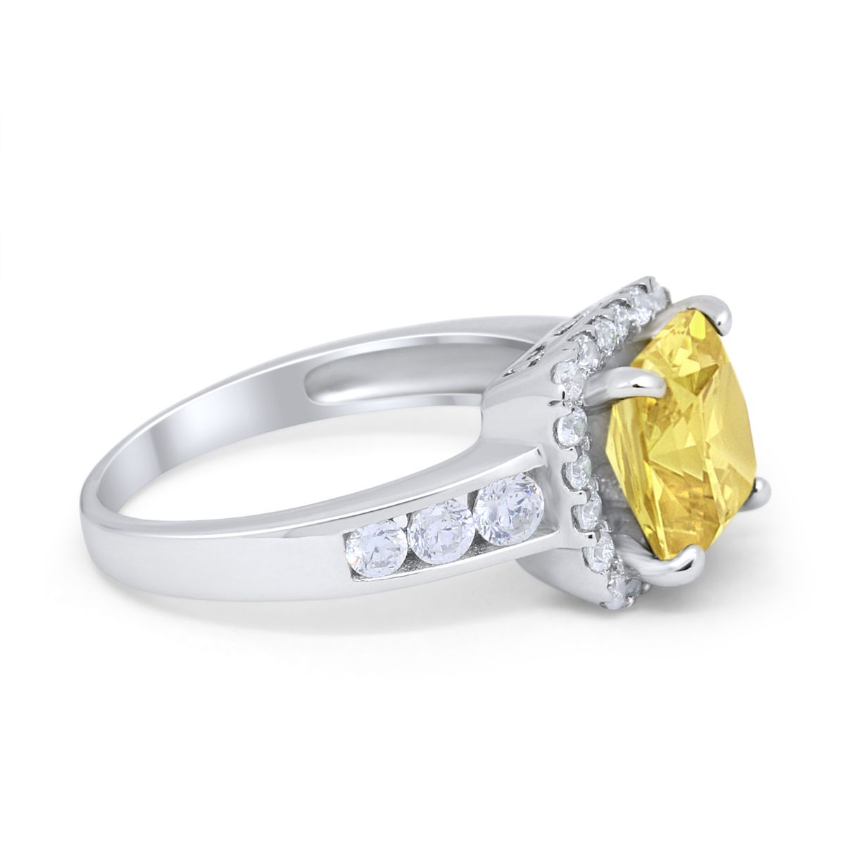 Halo Solitaire Accent Wedding Ring Simulated Cubic Zirconia 925 Sterling Silver