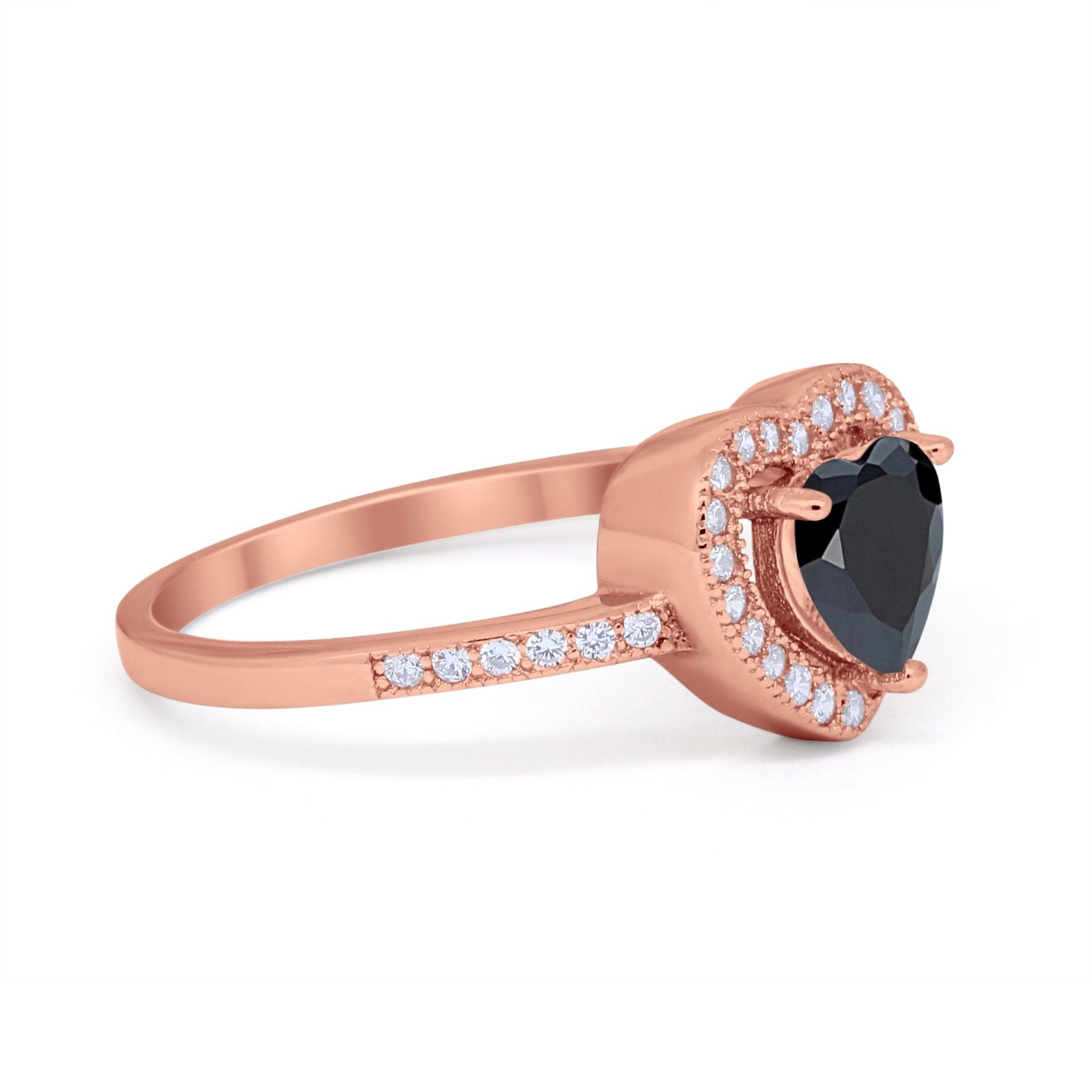 Halo Dazzling Heart Promise Ring Round Simulated CZ 925 Sterling Silver