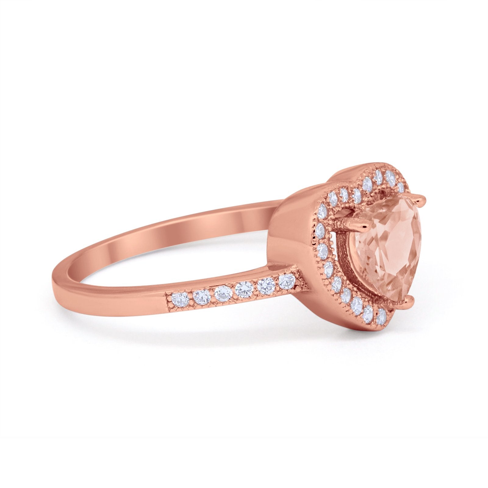 Halo Dazzling Heart Promise Ring Round Simulated CZ 925 Sterling Silver