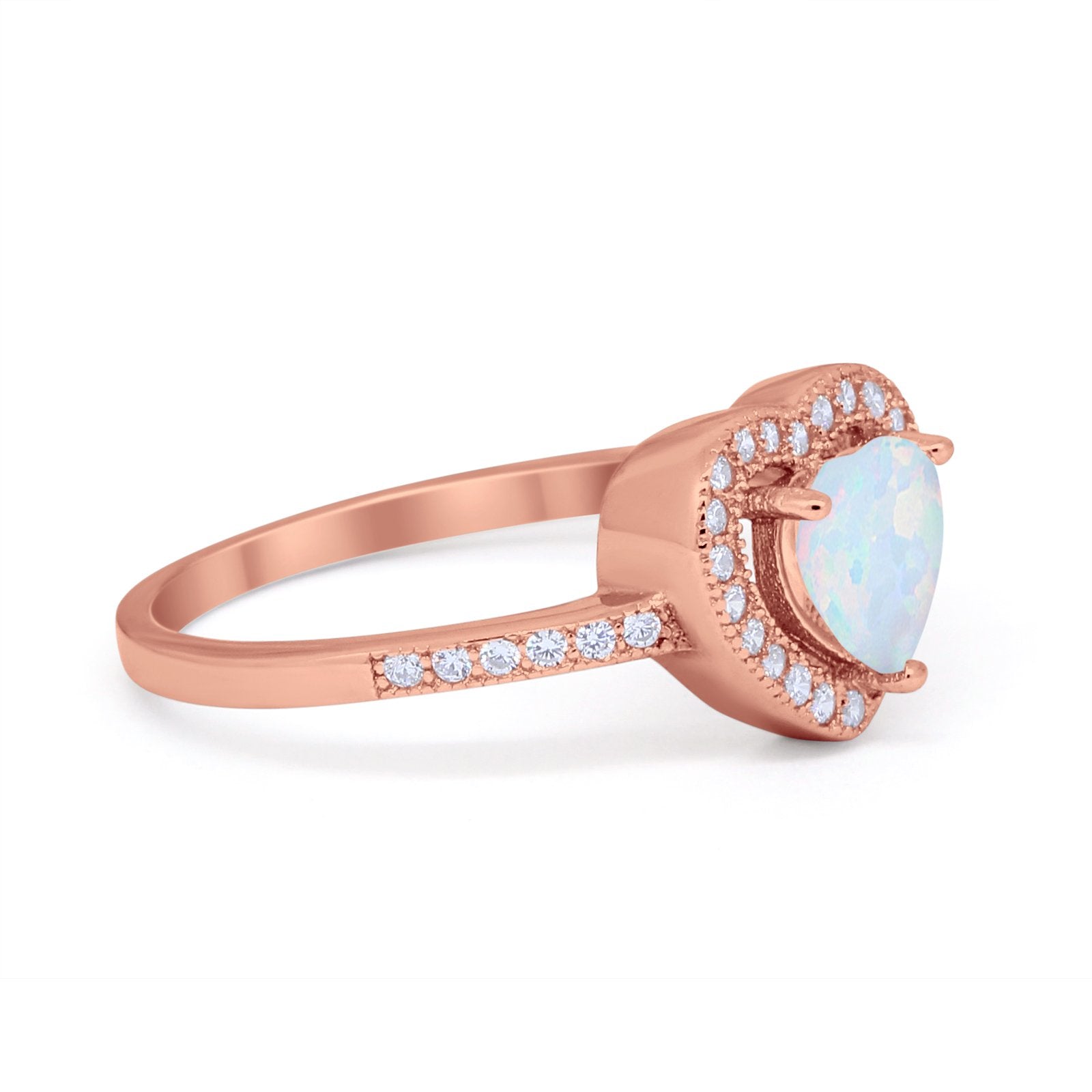 Halo Dazzling Heart Promise Ring Round Simulated CZ 925 Sterling Silver