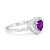 Halo Dazzling Heart Promise Ring Round Simulated CZ 925 Sterling Silver