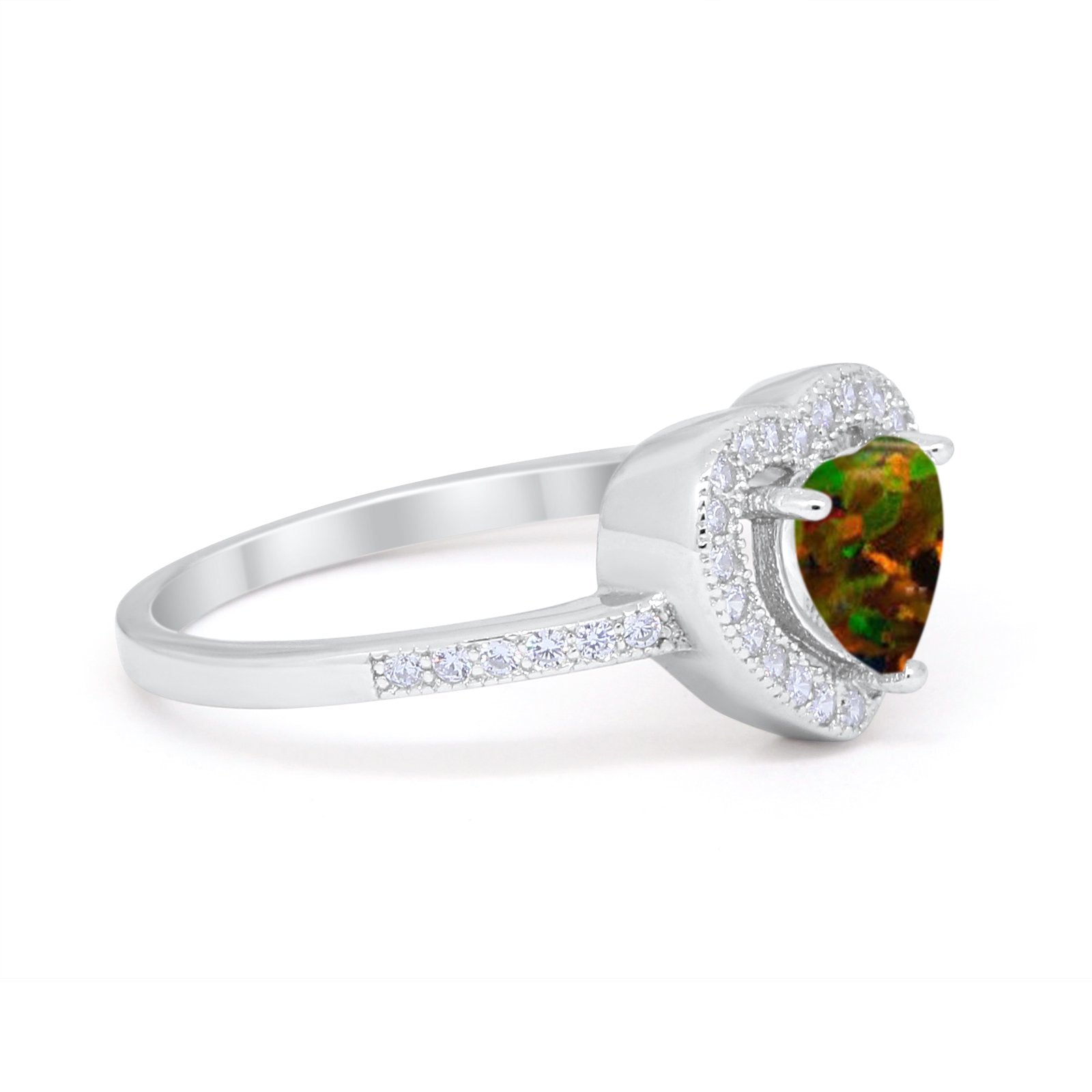 Halo Dazzling Heart Promise Ring Round Simulated CZ 925 Sterling Silver