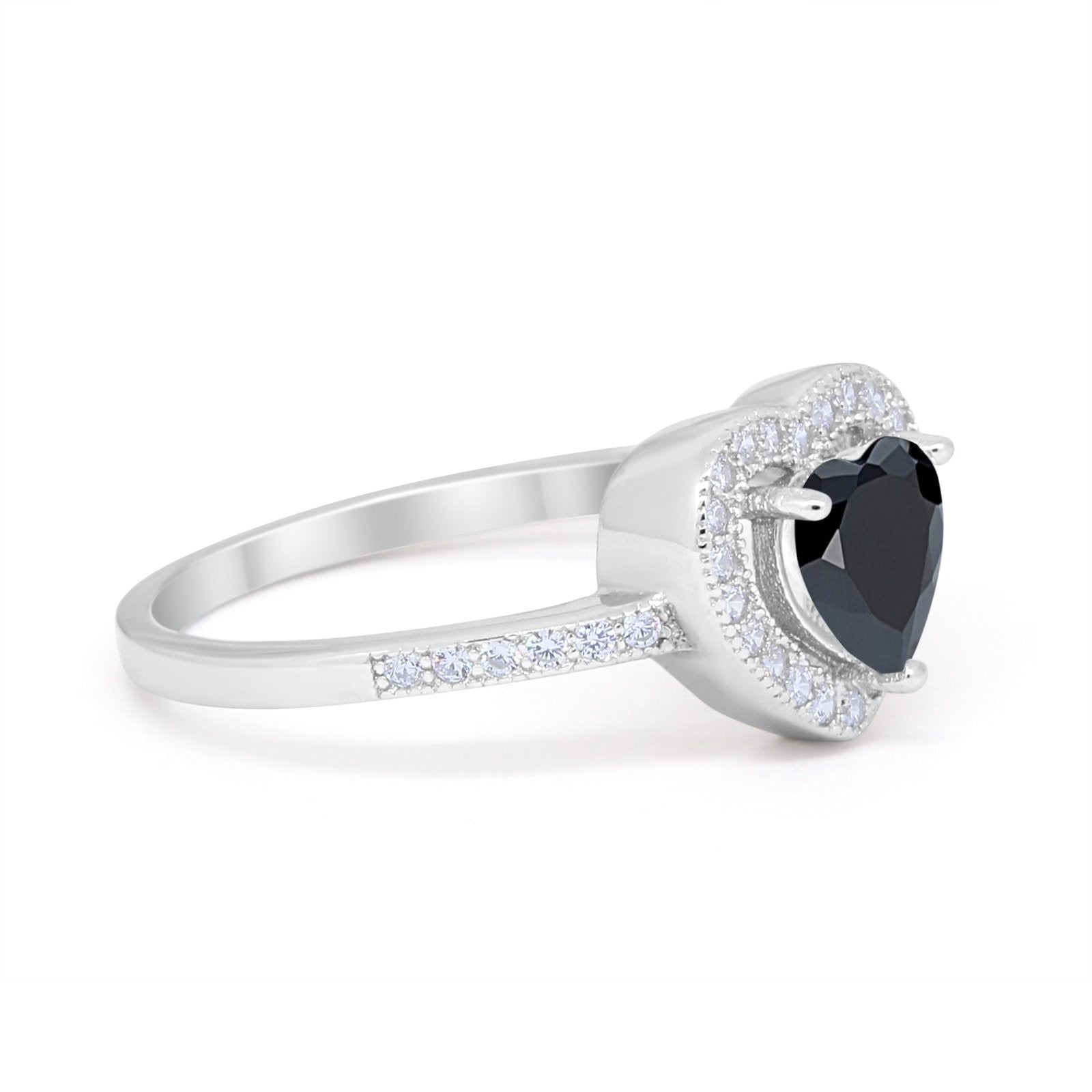 Halo Dazzling Heart Promise Ring Round Simulated CZ 925 Sterling Silver