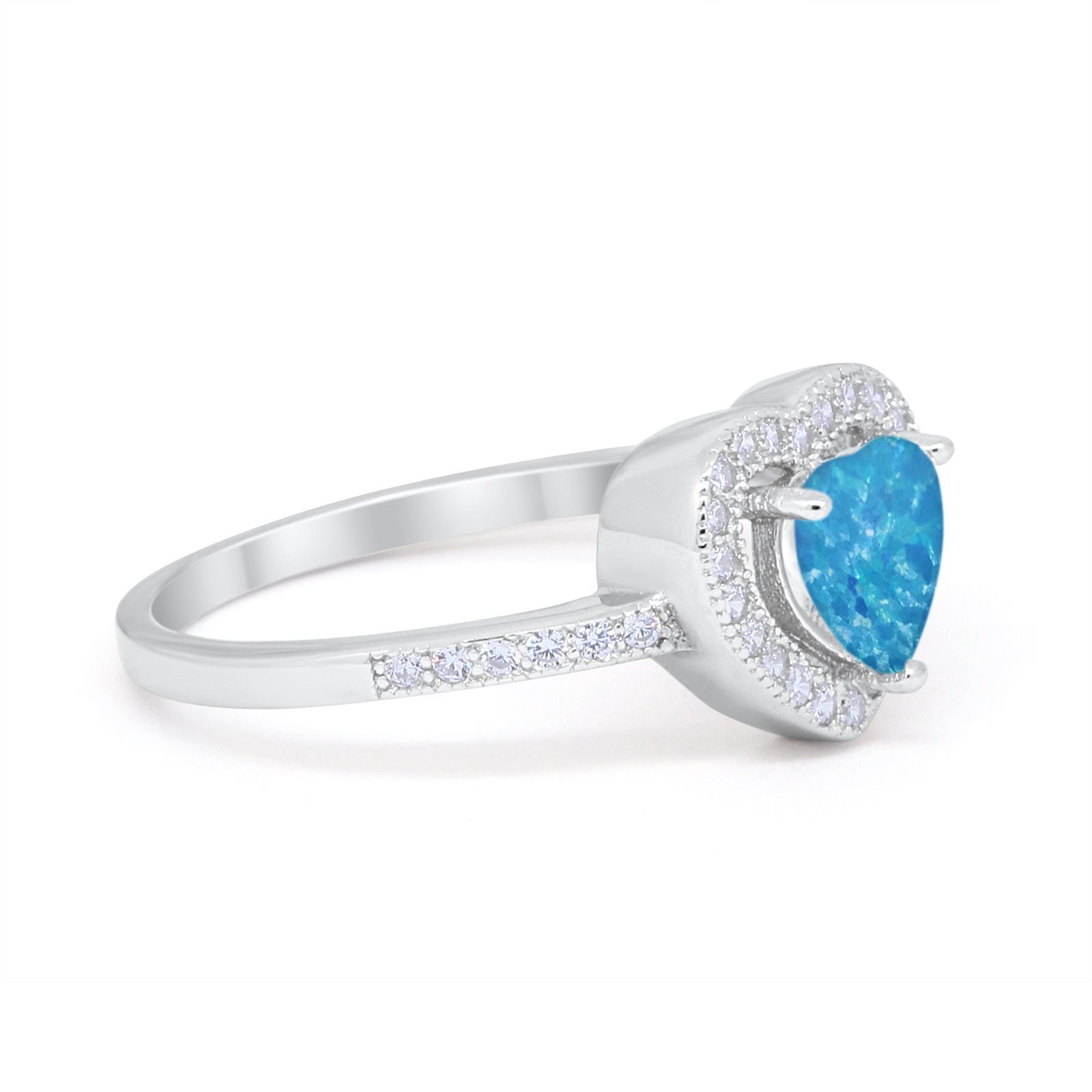 Halo Dazzling Heart Promise Ring Round Simulated CZ 925 Sterling Silver