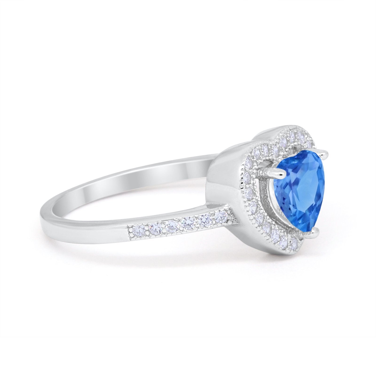 Halo Dazzling Heart Promise Ring Round Simulated CZ 925 Sterling Silver