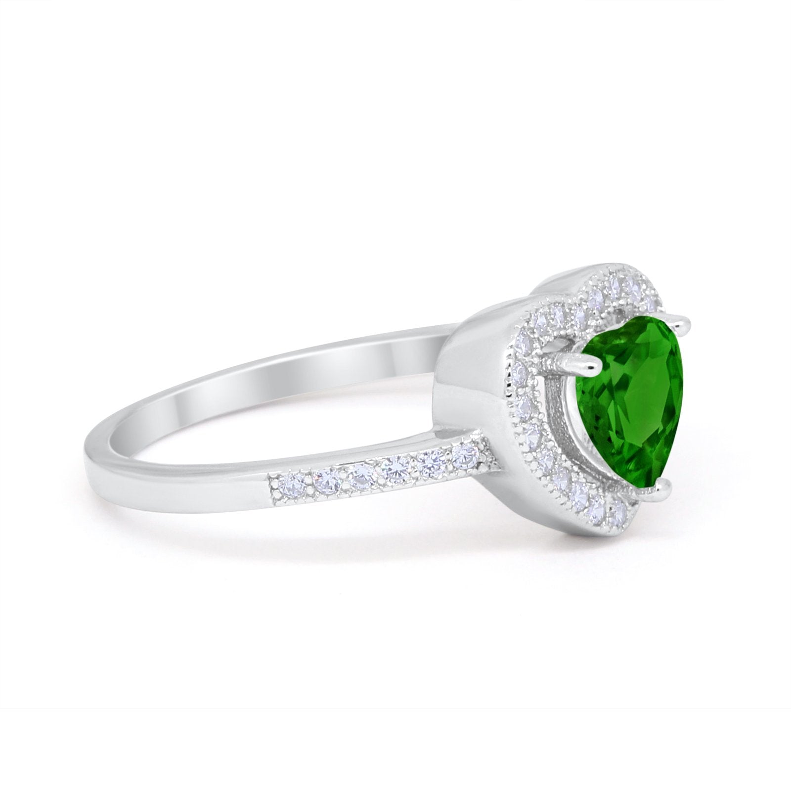 Halo Dazzling Heart Promise Ring Round Simulated CZ 925 Sterling Silver