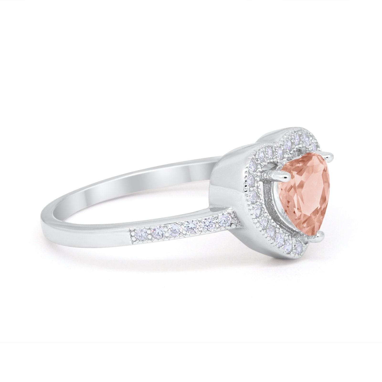 Halo Dazzling Heart Promise Ring Round Simulated CZ 925 Sterling Silver