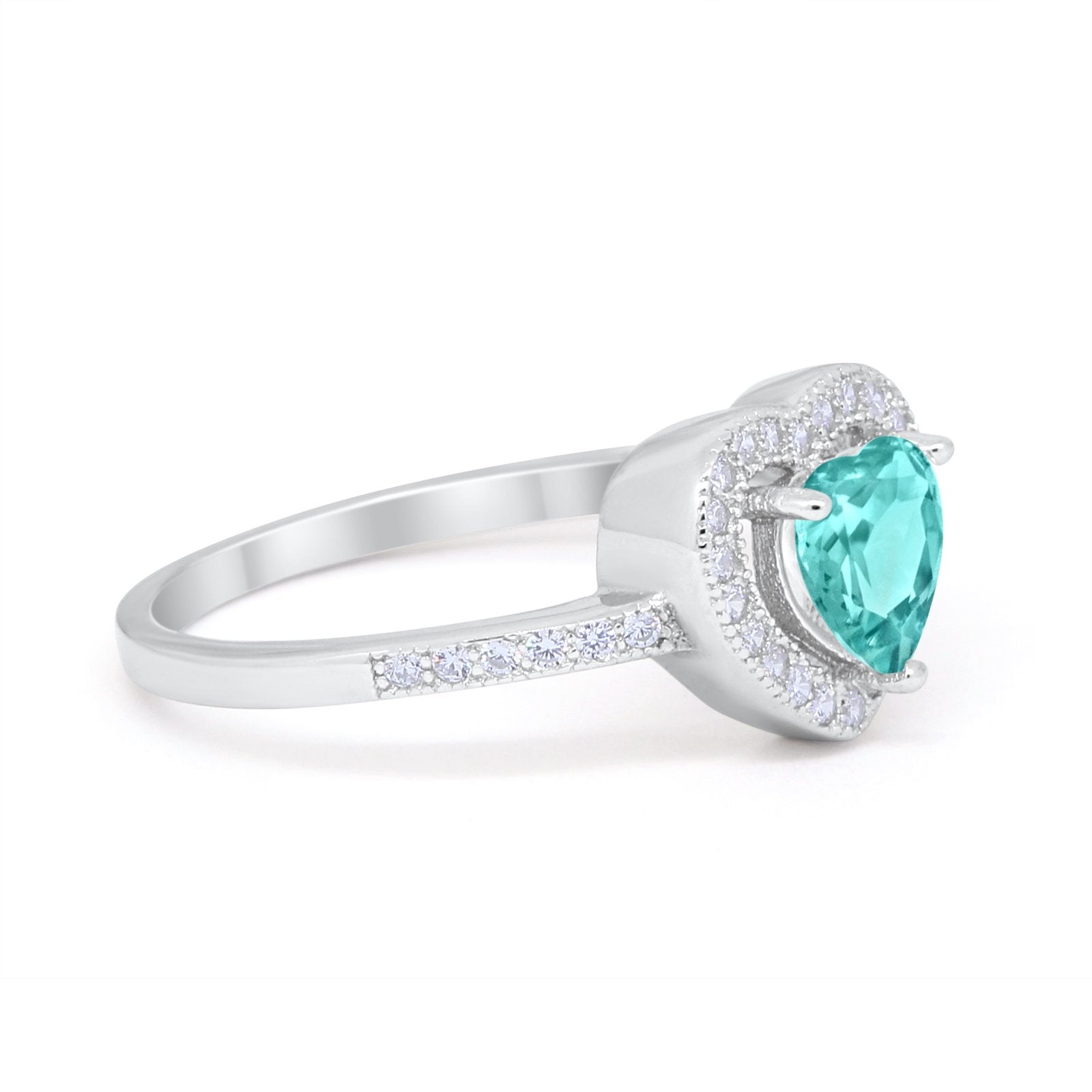 Halo Dazzling Heart Promise Ring Round Simulated CZ 925 Sterling Silver