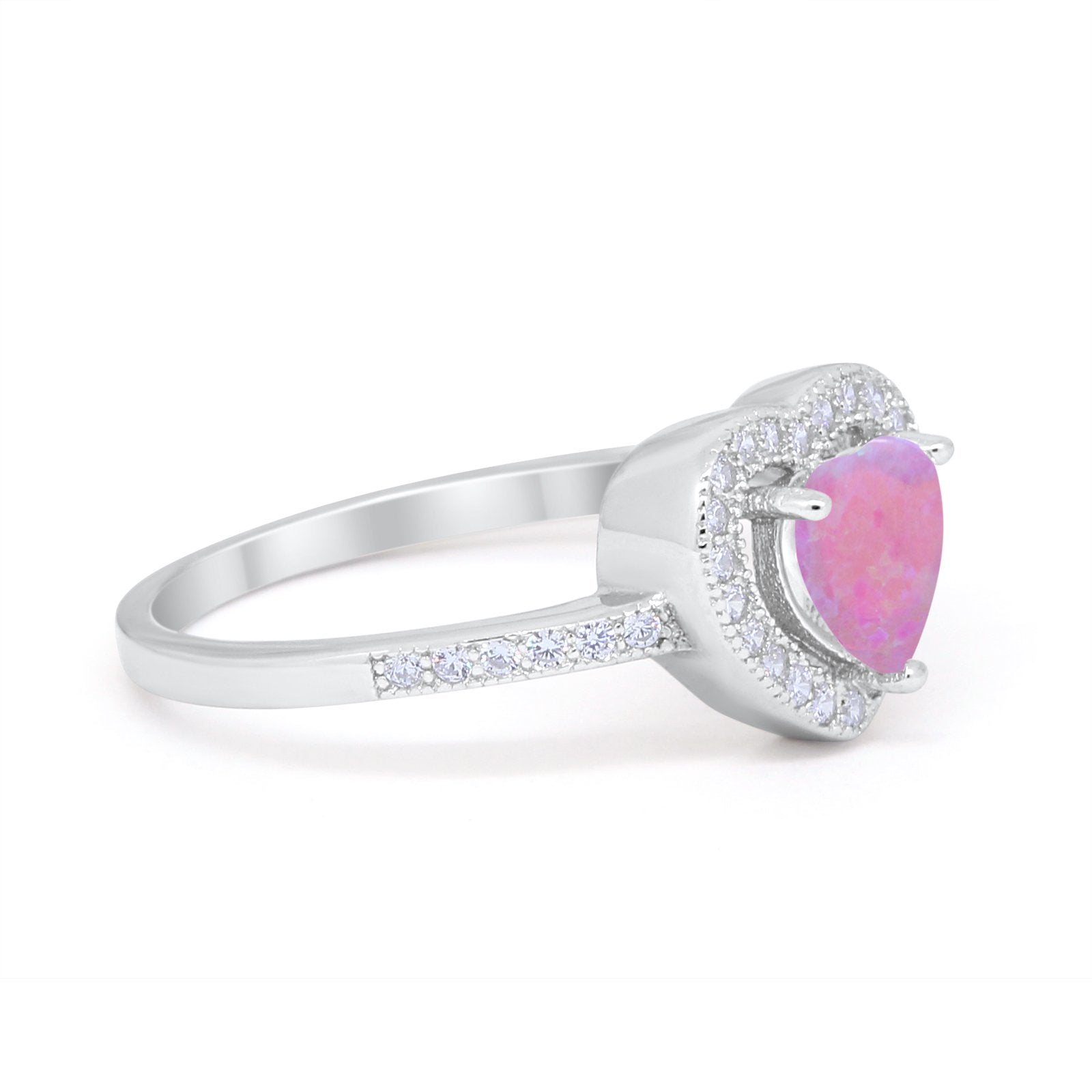 Halo Dazzling Heart Promise Ring Round Simulated CZ 925 Sterling Silver
