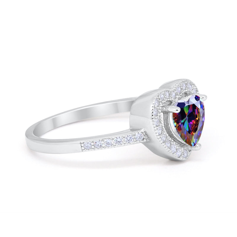 Halo Dazzling Heart Promise Ring Round Simulated CZ 925 Sterling Silver