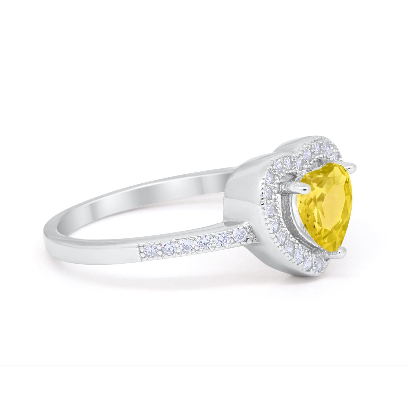Halo Dazzling Heart Promise Ring Round Simulated CZ 925 Sterling Silver
