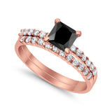 Bridal Set Princess Cut Simulated Cubic Zirconia 925 Sterling Silver Engagement Ring
