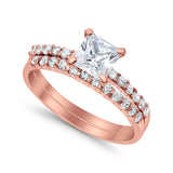 Bridal Set Princess Cut Simulated Cubic Zirconia 925 Sterling Silver Engagement Ring