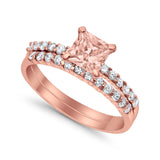 Bridal Set Princess Cut Simulated Cubic Zirconia 925 Sterling Silver Engagement Ring