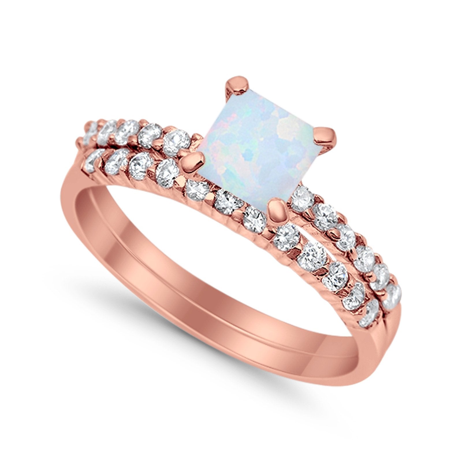 Bridal Set Princess Cut Simulated Cubic Zirconia 925 Sterling Silver Engagement Ring