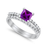 Bridal Set Princess Cut Simulated Cubic Zirconia 925 Sterling Silver Engagement Ring