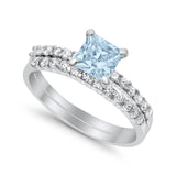Bridal Set Princess Cut Simulated Cubic Zirconia 925 Sterling Silver Engagement Ring
