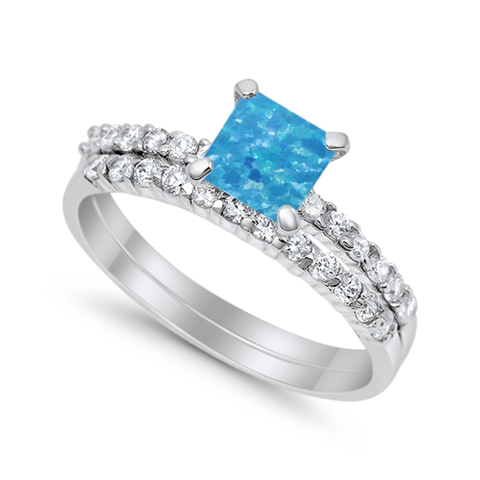 Bridal Set Princess Cut Simulated Cubic Zirconia 925 Sterling Silver Engagement Ring