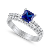 Bridal Set Princess Cut Simulated Cubic Zirconia 925 Sterling Silver Engagement Ring