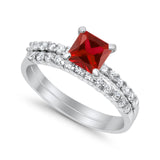Bridal Set Princess Cut Simulated Cubic Zirconia 925 Sterling Silver Engagement Ring