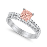 Bridal Set Princess Cut Simulated Cubic Zirconia 925 Sterling Silver Engagement Ring