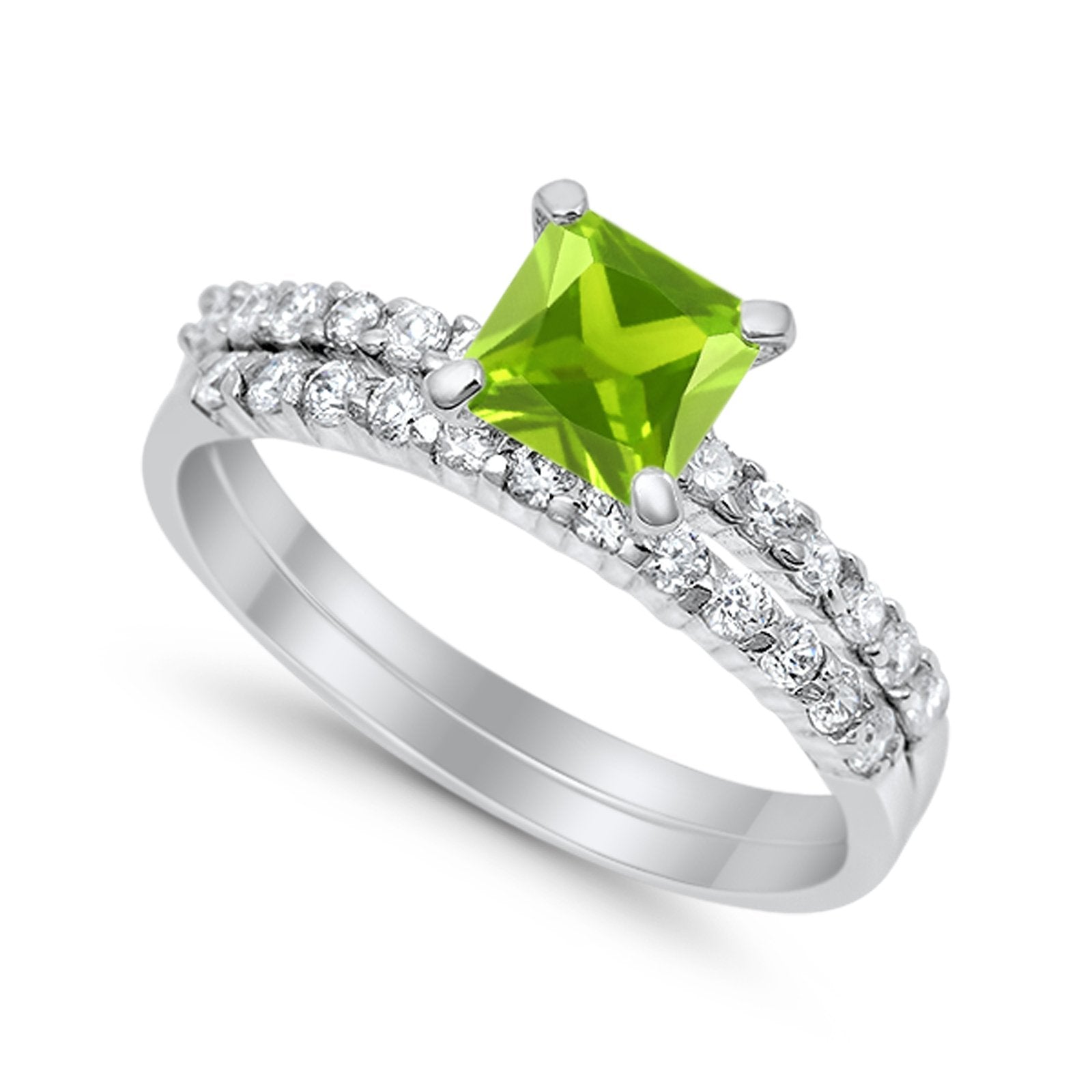Bridal Set Princess Cut Simulated Cubic Zirconia 925 Sterling Silver Engagement Ring