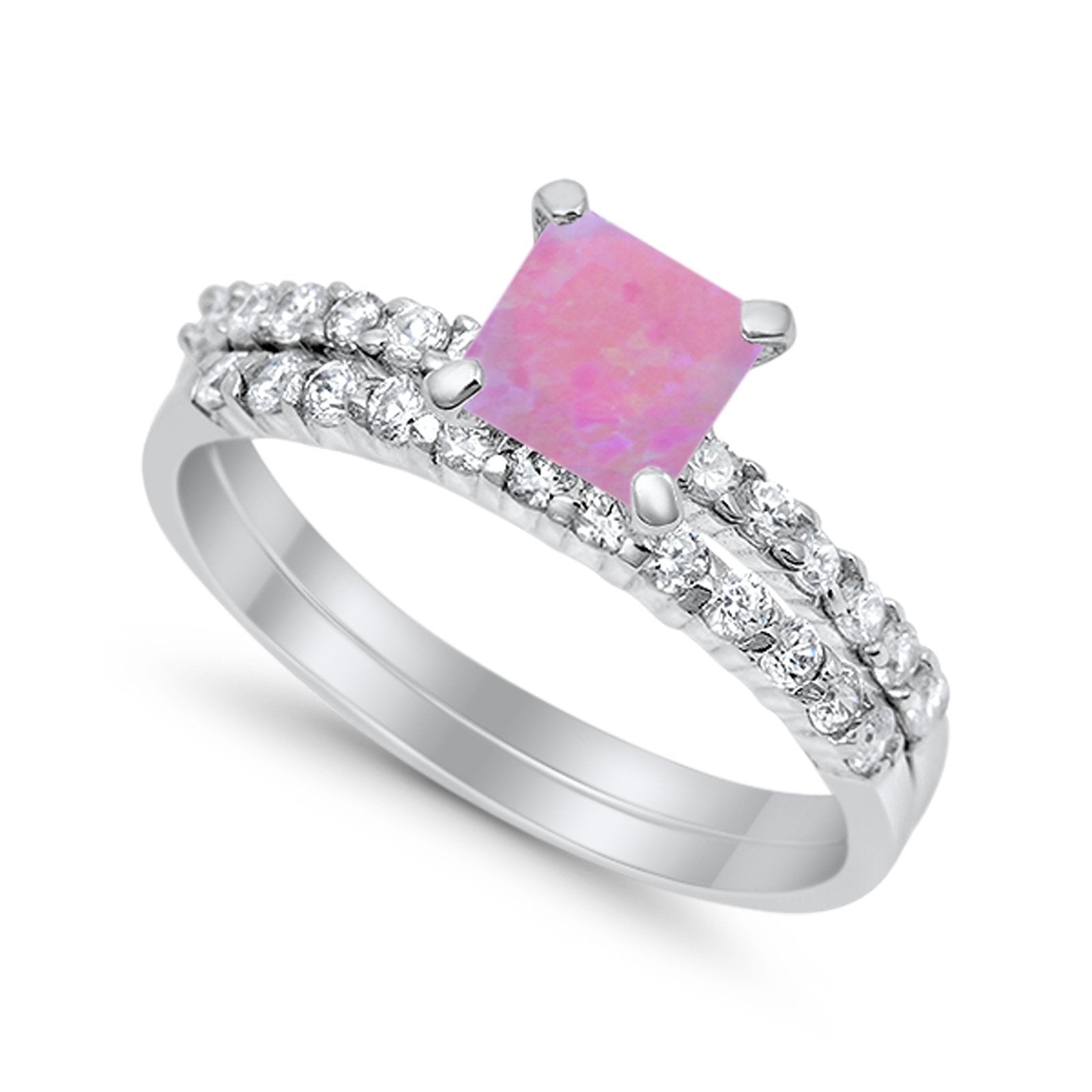 Bridal Set Princess Cut Simulated Cubic Zirconia 925 Sterling Silver Engagement Ring