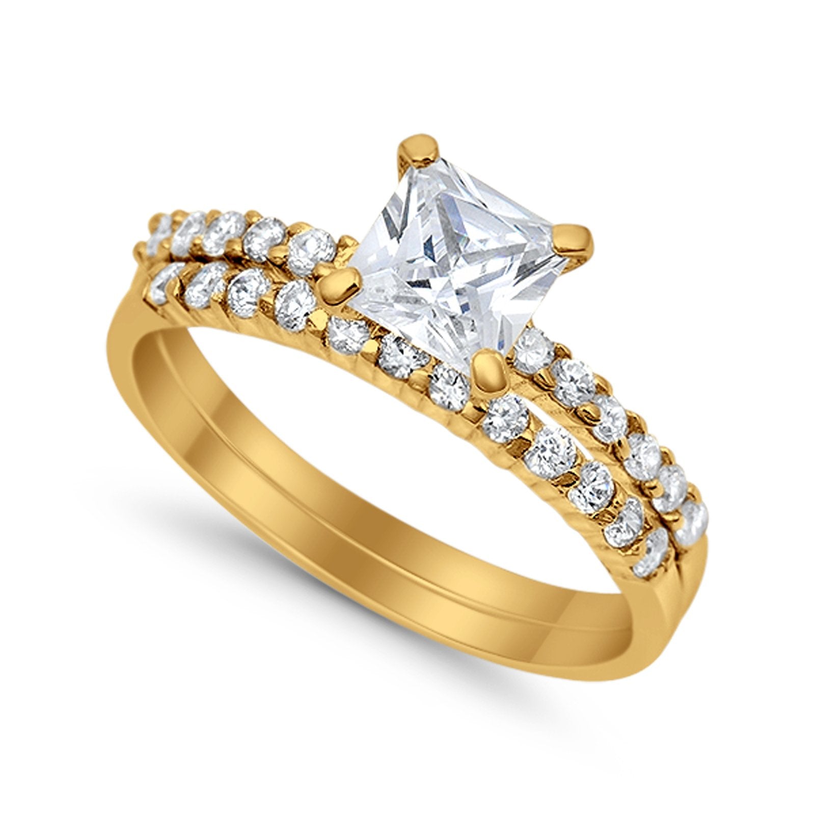 Bridal Set Princess Cut Simulated Cubic Zirconia 925 Sterling Silver Engagement Ring
