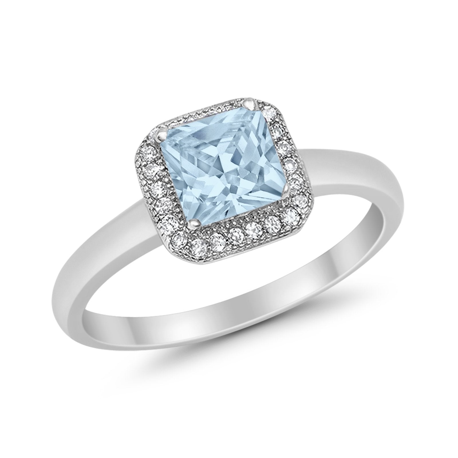Halo Engagement Ring Simulated Cubic Zirconia 925 Sterling Silver