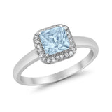 Halo Engagement Ring Simulated Cubic Zirconia 925 Sterling Silver